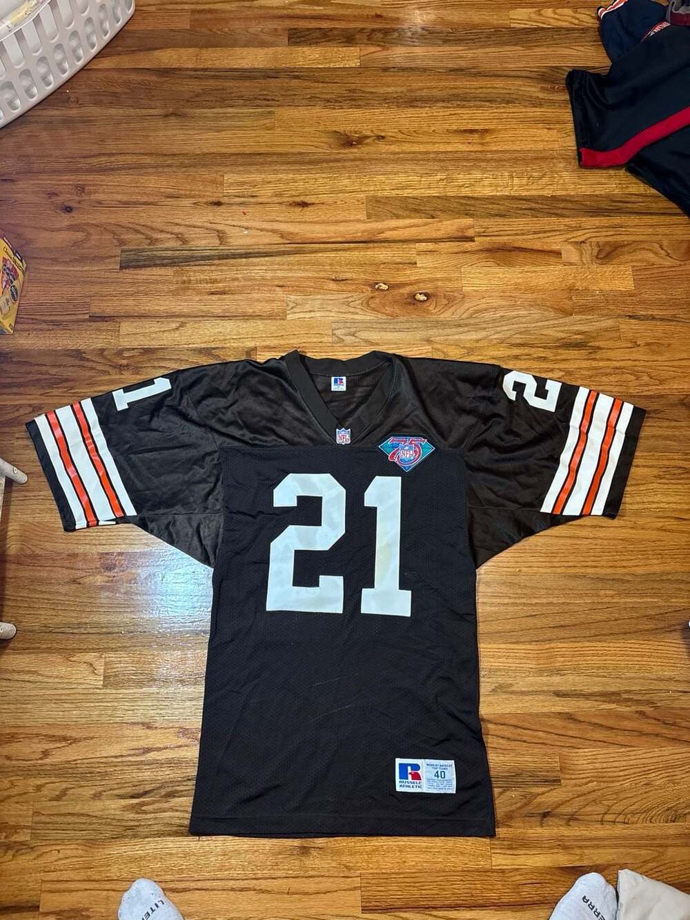 Vintage Russell Athletic Cleveland Browns #21 75th Anniversary NFL Football Jers